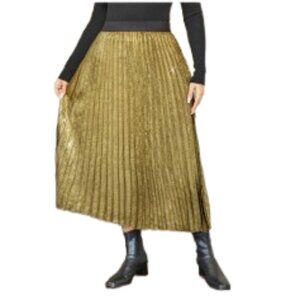 S215 Metallic Gold Pleated Skirt Size 1XL
